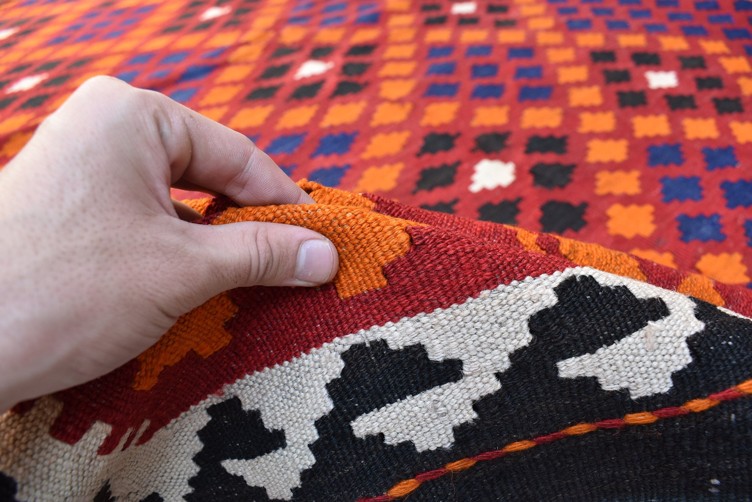 7x10 Vintage Ghalmowri Kilim – Afghan Handwoven Wool Rug for Boho Living Room, Bedroom, Farmhouse, Country House Rug, Rustic Home Decor