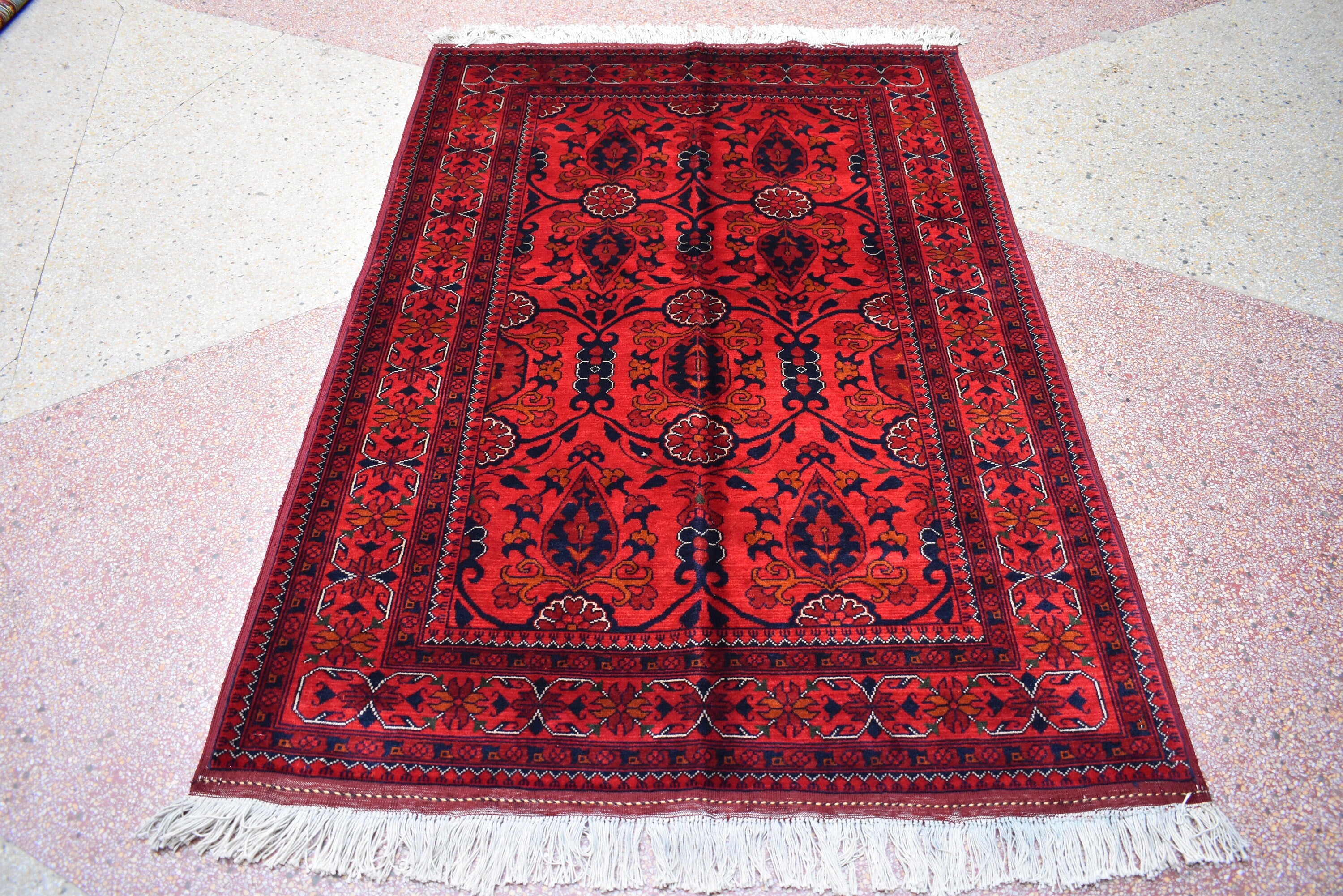 4.11 x 3.4 Ft Handamde Beljik Rug, Top Quality Afghan Rug Turkmen Tribal Rug Oriental Rug Veg Dye 100% Wool Living Room Rug Bedroom Rug