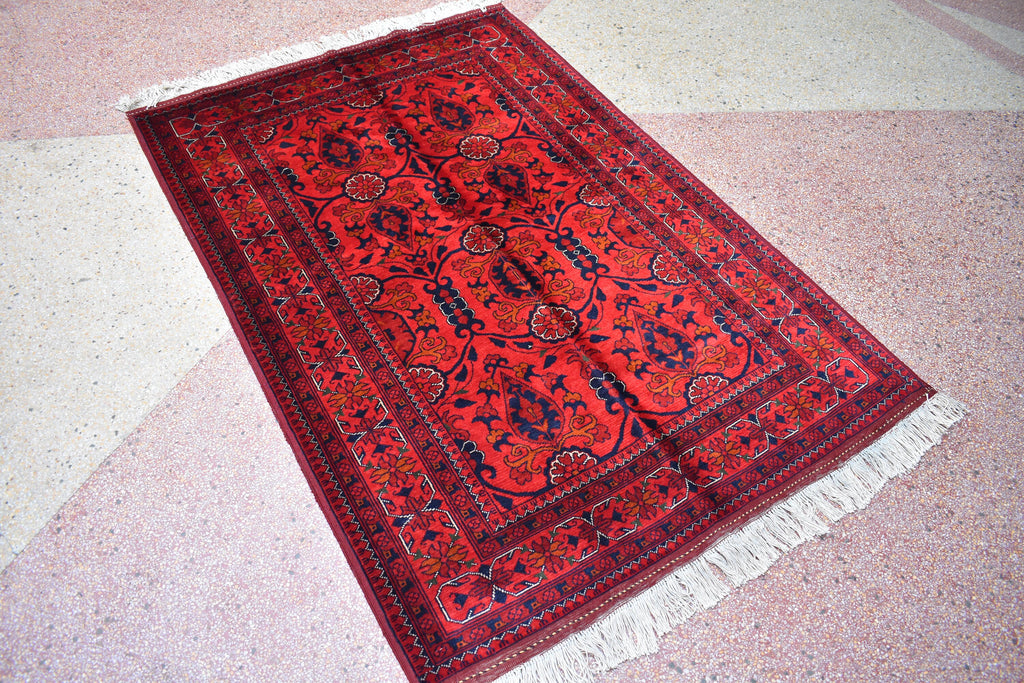 4.11 x 3.4 Ft Handamde Beljik Rug, Top Quality Afghan Rug Turkmen Tribal Rug Oriental Rug Veg Dye 100% Wool Living Room Rug Bedroom Rug