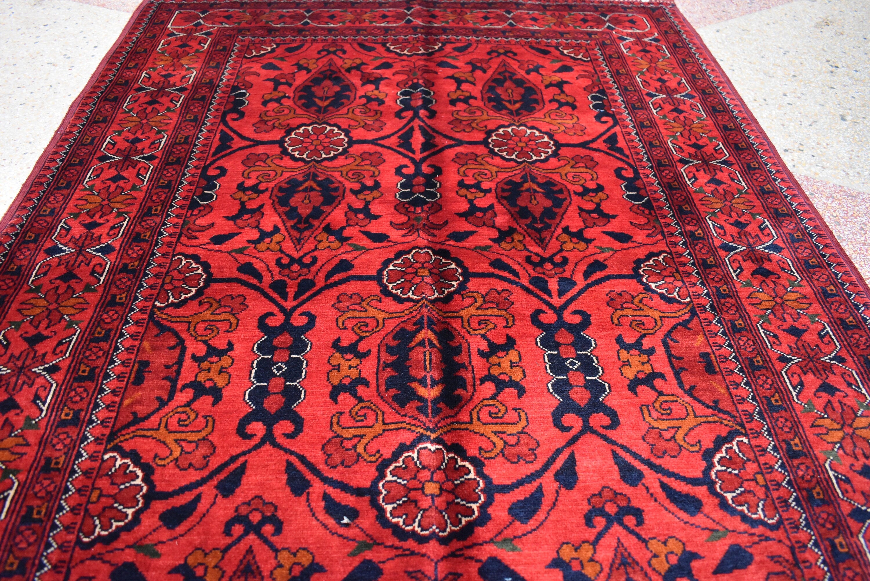 4.11 x 3.4 Ft Handamde Beljik Rug, Top Quality Afghan Rug Turkmen Tribal Rug Oriental Rug Veg Dye 100% Wool Living Room Rug Bedroom Rug