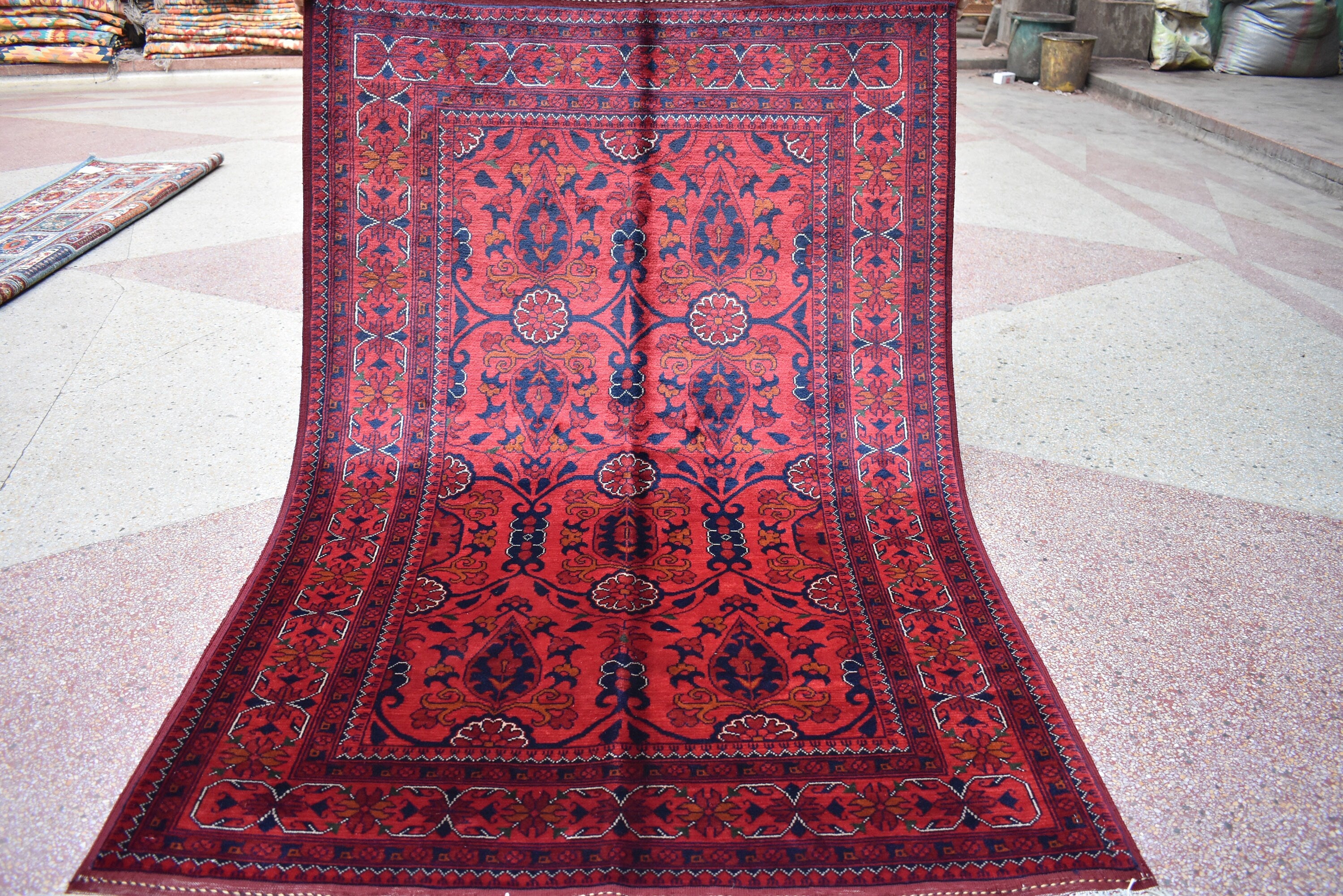 4.11 x 3.4 Ft Handamde Beljik Rug, Top Quality Afghan Rug Turkmen Tribal Rug Oriental Rug Veg Dye 100% Wool Living Room Rug Bedroom Rug
