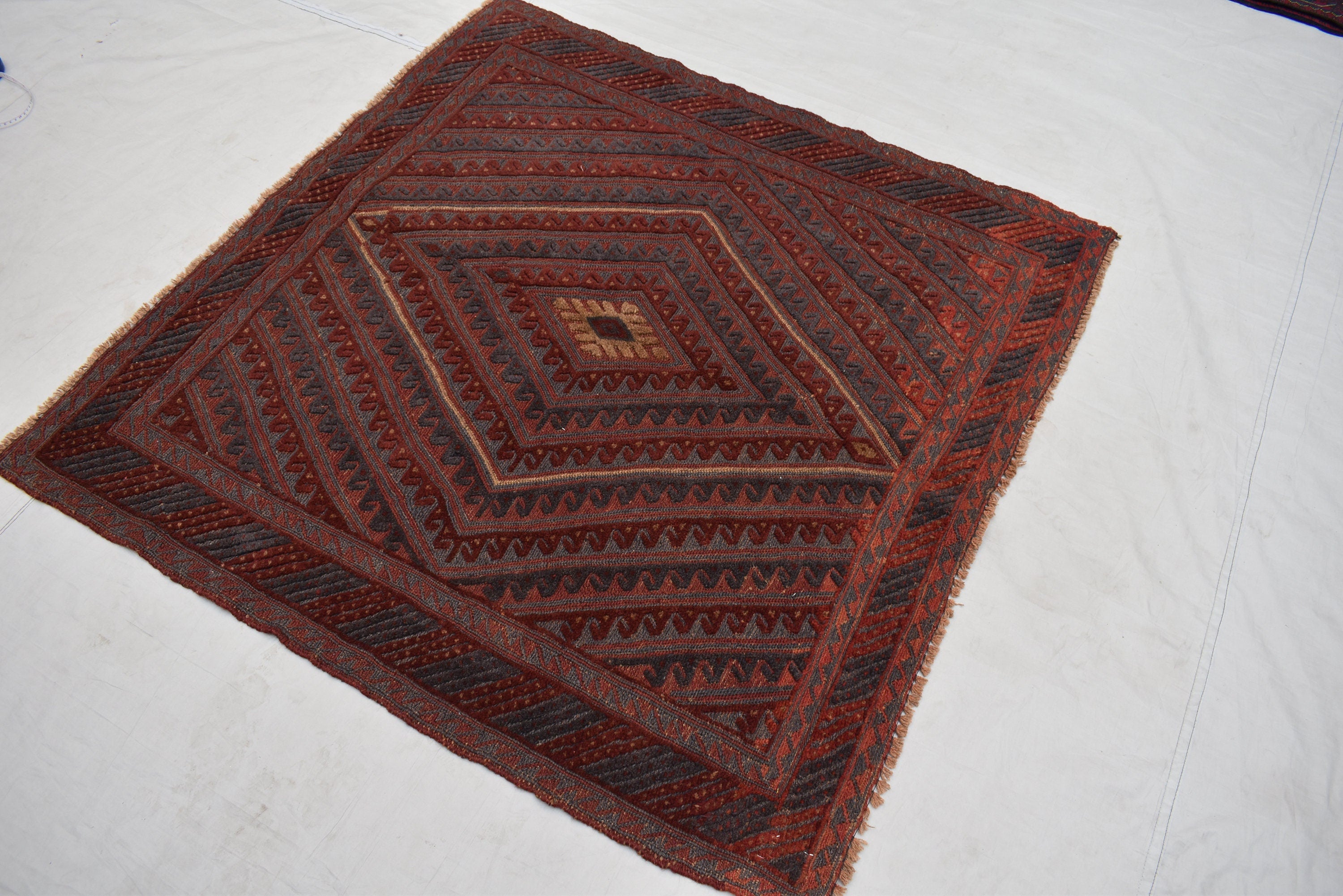 4x4Ft Square Area Rug, Afghan Handmade Mashwani Soft Rug, Tribal Rug, Turkmen Antique Geometric Rug, Rug Bedroom Rug, Dining Room Rug