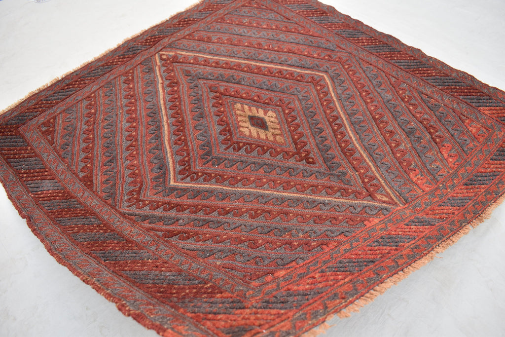 4x4Ft Square Area Rug, Afghan Handmade Mashwani Soft Rug, Tribal Rug, Turkmen Antique Geometric Rug, Rug Bedroom Rug, Dining Room Rug