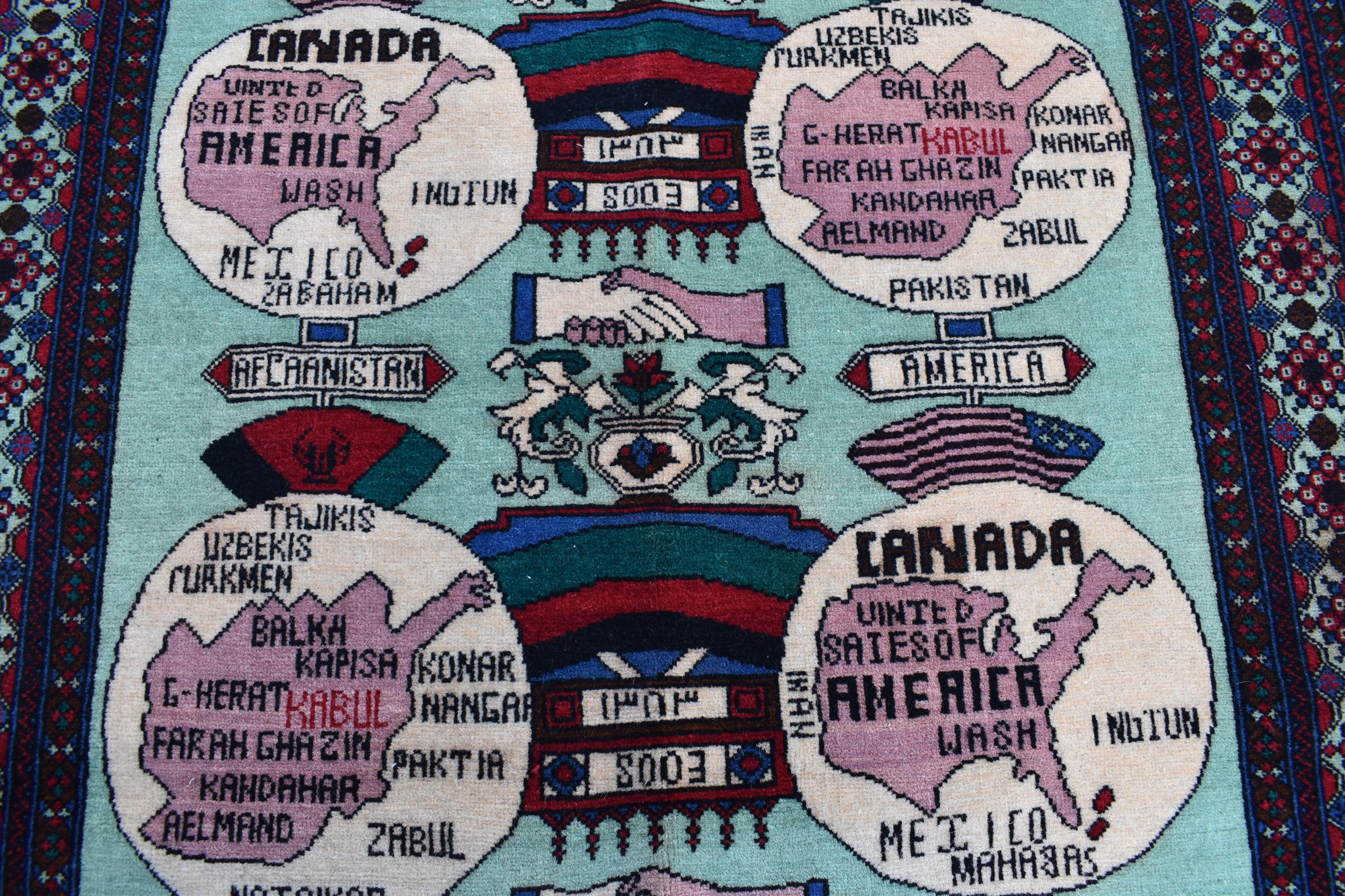 Afghan vintage 5.3×3.6 ft world map rug, oriental Balochi rug, office wall rug handmade wool area rug