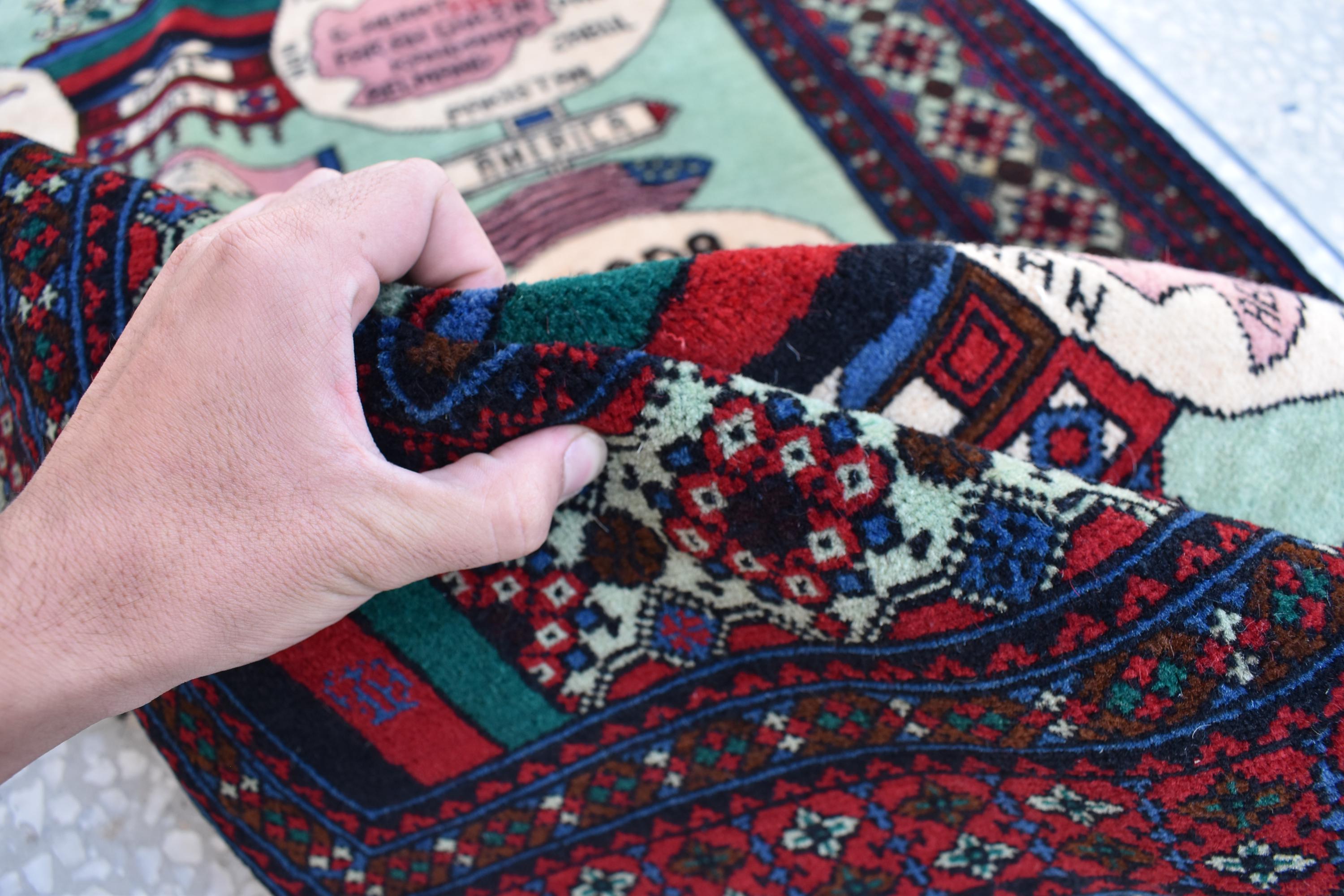 Afghan vintage 5.3×3.6 ft world map rug, oriental Balochi rug, office wall rug handmade wool area rug