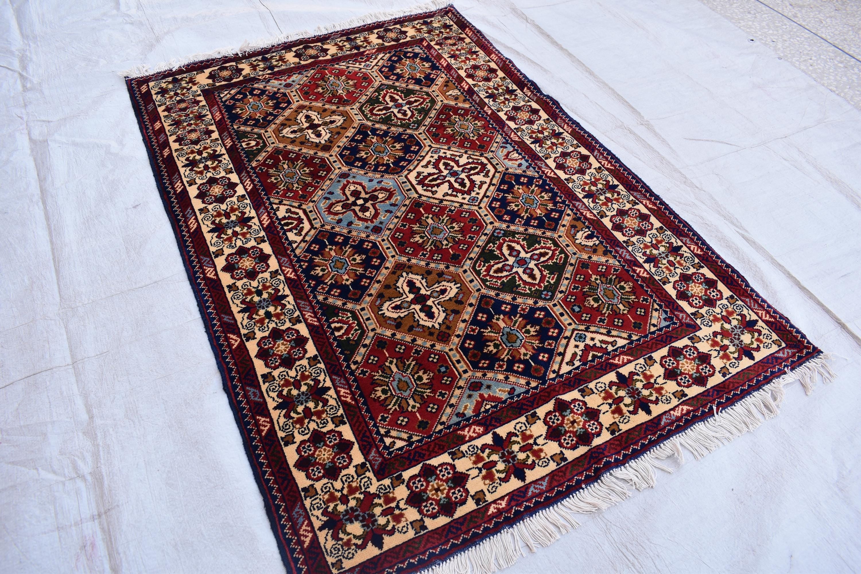 Kashi Maranus Afghan Handmade 5×3.2 ft, Luxurious Persian Style Wool rug, Authentic Oriental design, Rugs for Living Room, Bedroom Rug