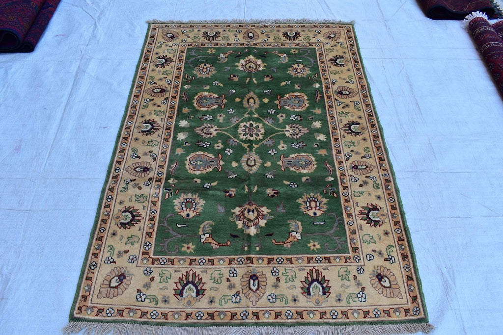 Handmade Chob Rang Manarus Carpet 4.11x3.4 ft Natural Dye Rug/ Geometric design/ Rug for Farmhouse Office