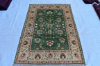 Handmade Chob Rang Manarus Carpet 4.11x3.4 ft Natural Dye Rug/ Geometric design/ Rug for Farmhouse Office
