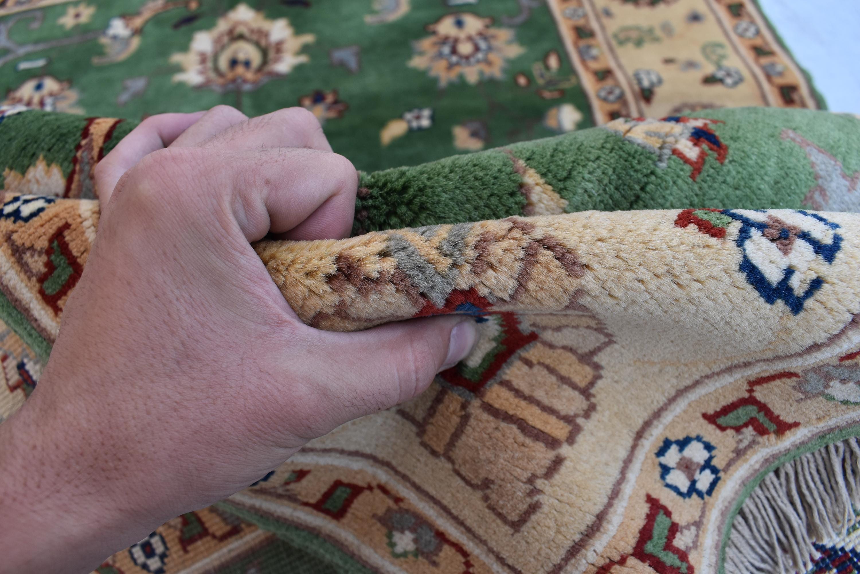 Handmade Chob Rang Manarus Carpet 4.11x3.4 ft Natural Dye Rug/ Geometric design/ Rug for Farmhouse Office