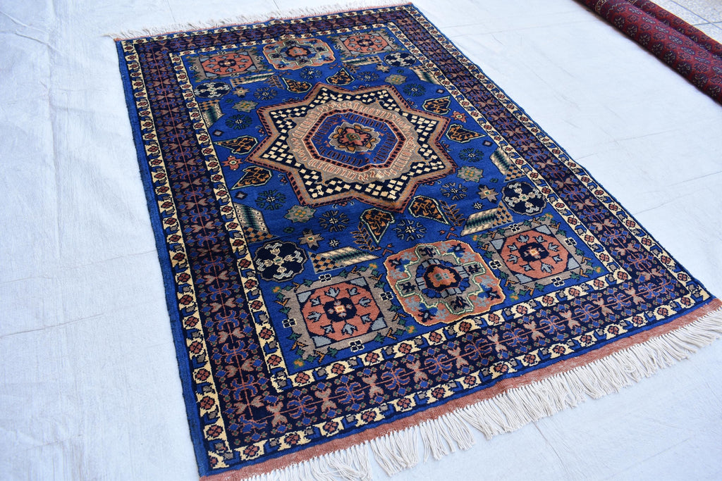 Authentic Mamluk Carpet - 4.11x3.4 ft Handcrafted Wool Rug, oriental mamluk rug, living room rug