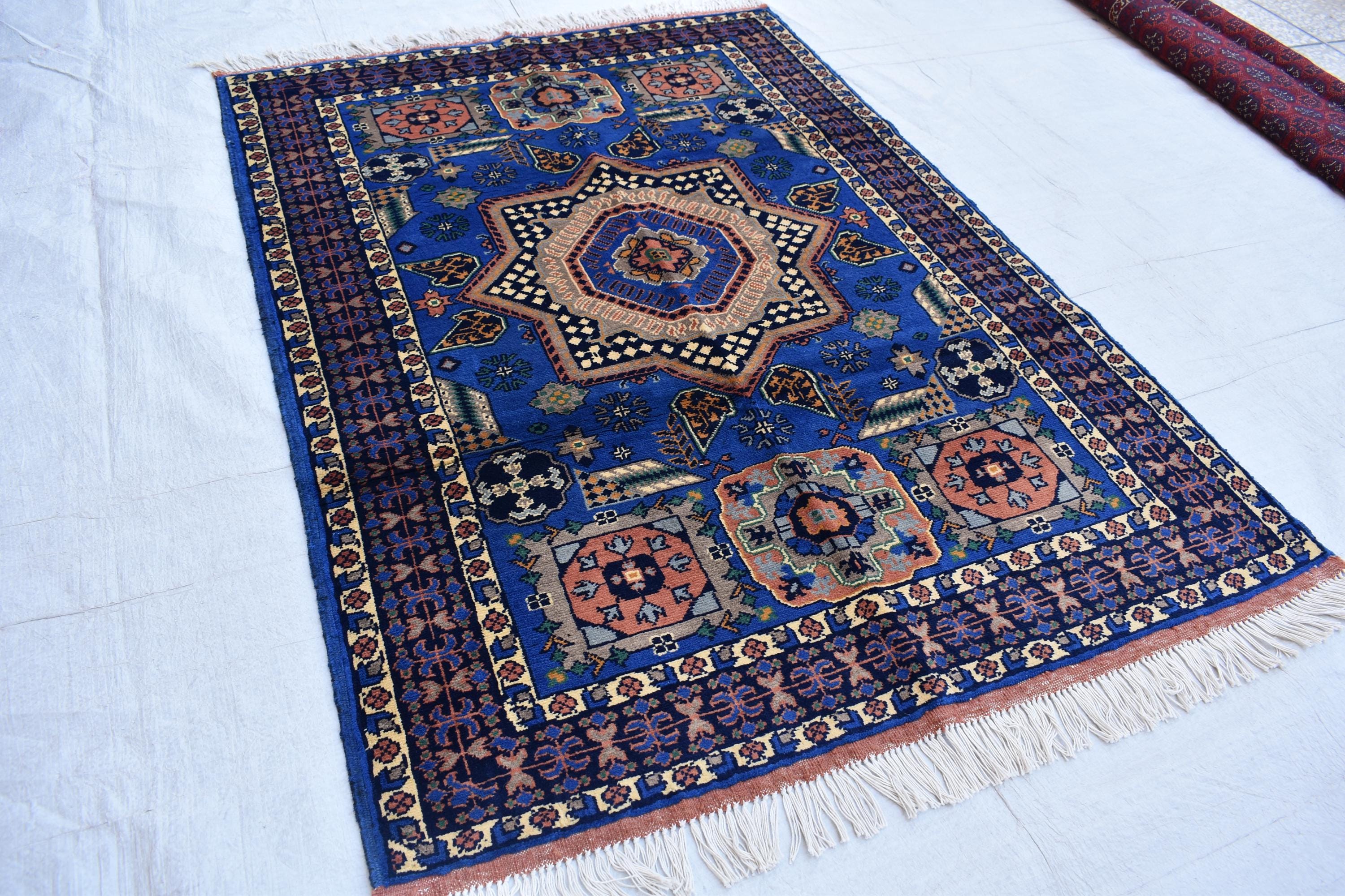 Authentic Mamluk Carpet - 4.11x3.4 ft Handcrafted Wool Rug, oriental mamluk rug, living room rug