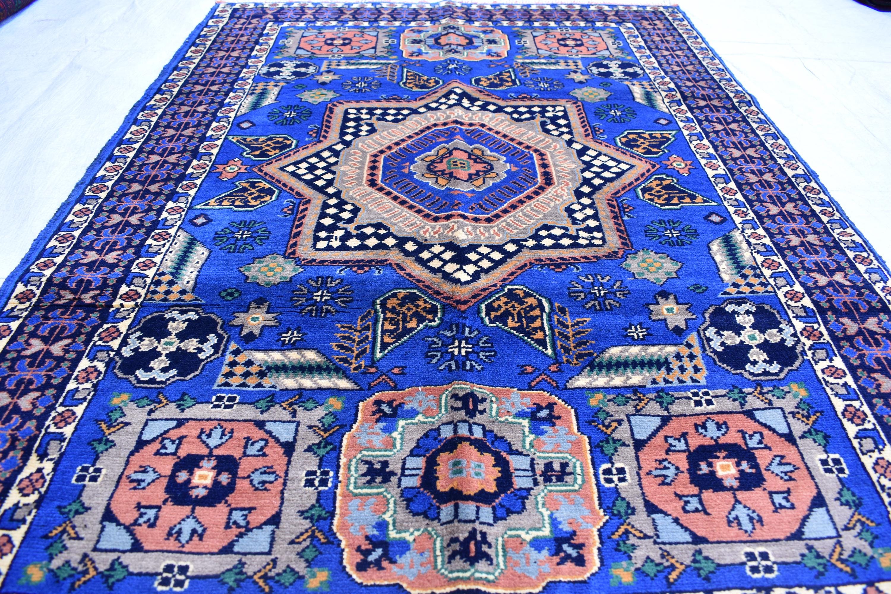 Authentic Mamluk Carpet - 4.11x3.4 ft Handcrafted Wool Rug, oriental mamluk rug, living room rug