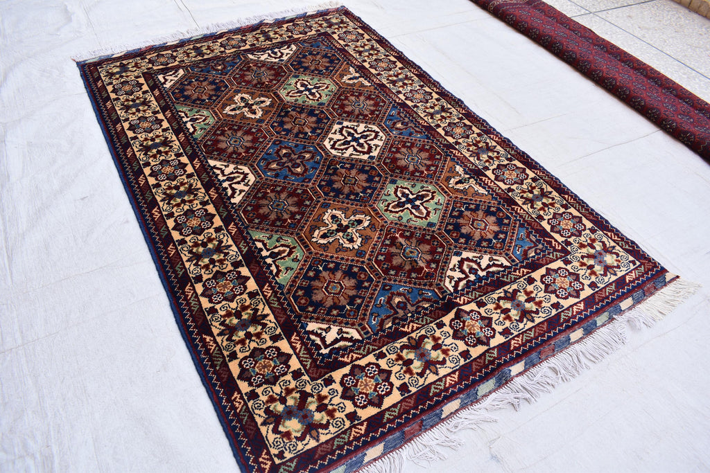 5.4×3.5 ft Kashi rug, tribal area rug, Afghan handmade wool Rug, Rich colors Geometric pattern Bukhara rug, Rugs for Living Room, Bedroom
