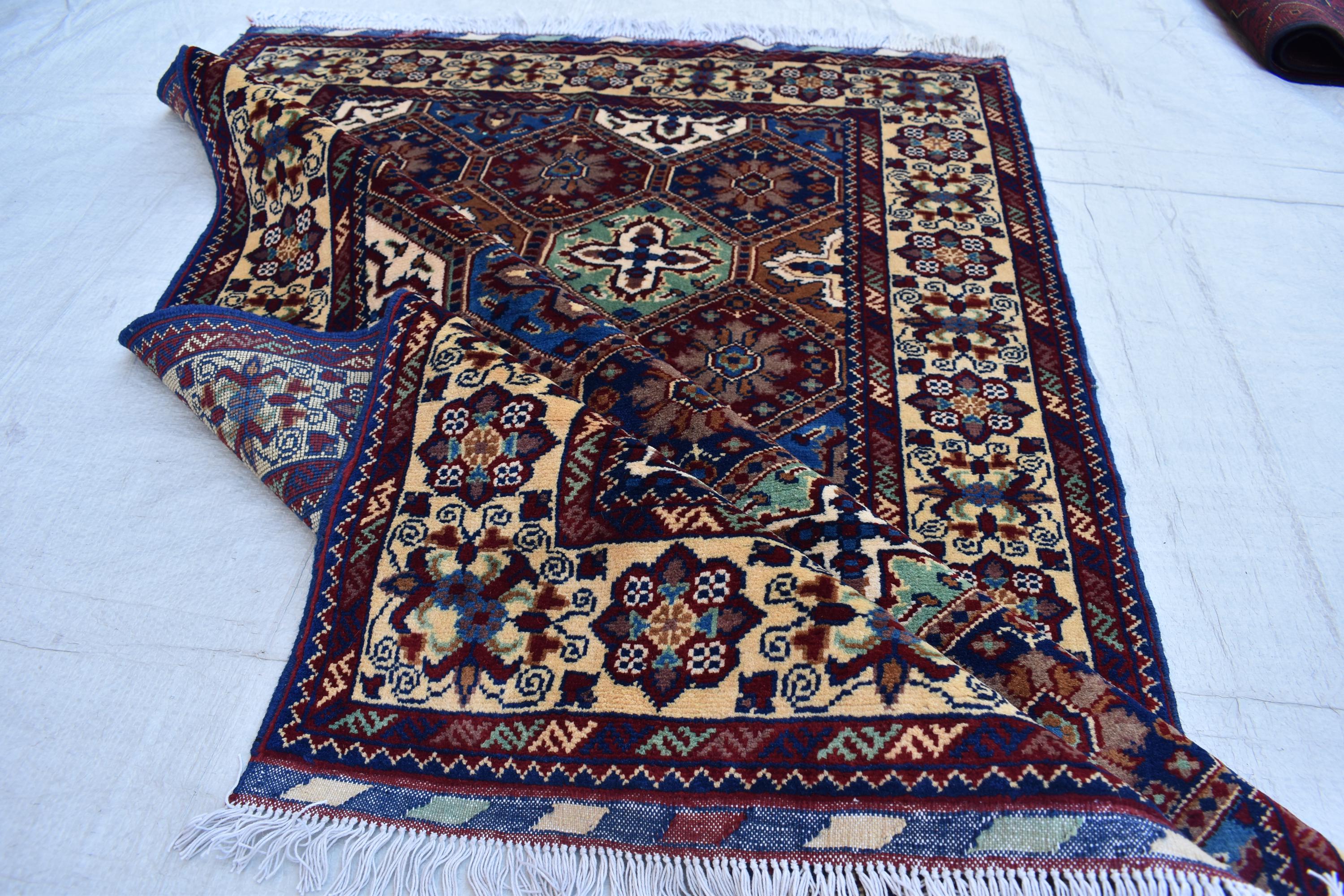5.4×3.5 ft Kashi rug, tribal area rug, Afghan handmade wool Rug, Rich colors Geometric pattern Bukhara rug, Rugs for Living Room, Bedroom