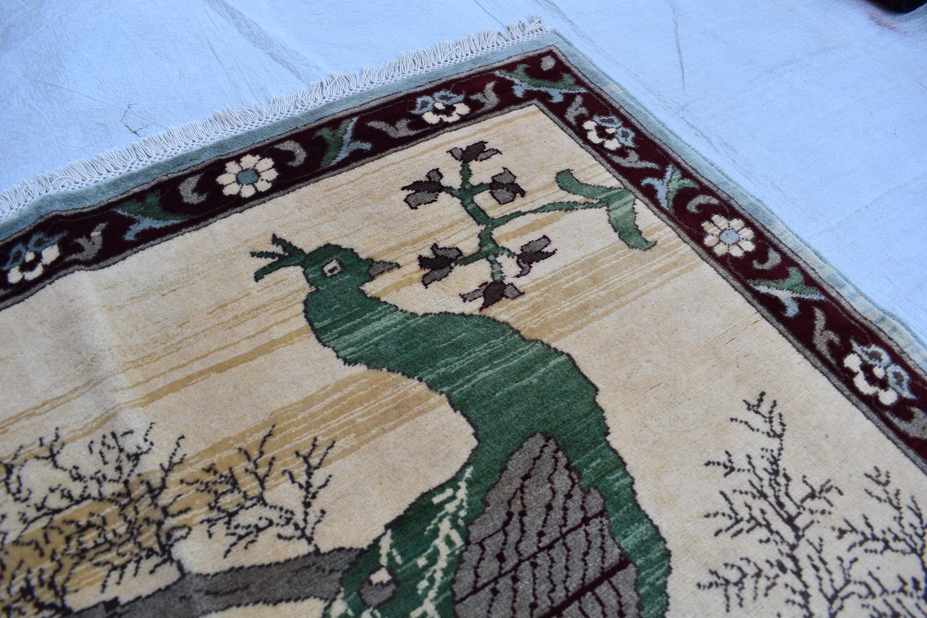 5.10×4 ft Majestic Peacock Carpet: A Symbol of Elegance and Beauty, vintage rug for office wall, living room decor
