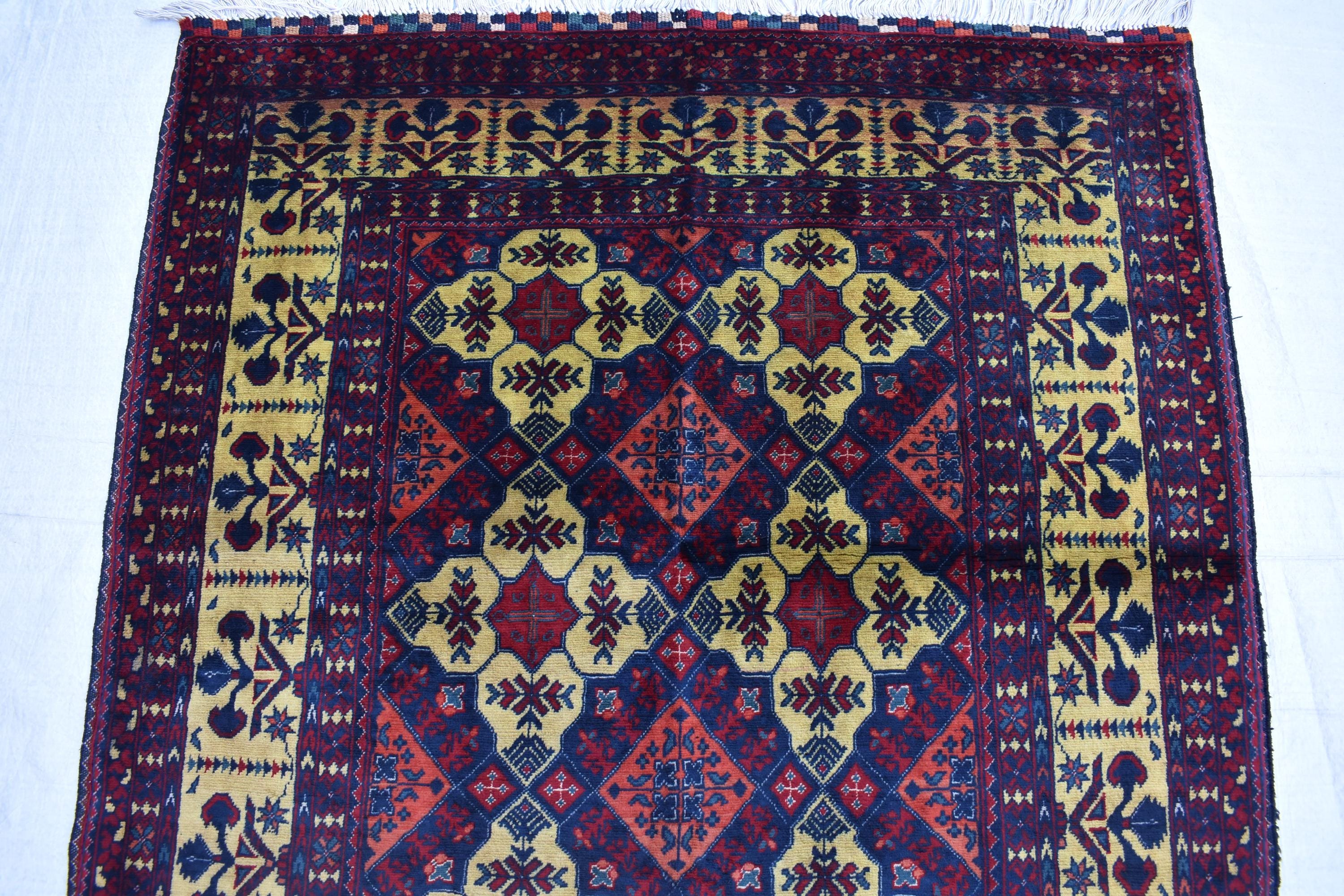 Authentic Yousafi Beljik Carpet 5x3.5 ft: Handwoven Afghan Masterpiece with Traditional Patterns, traditional carpet wool rug