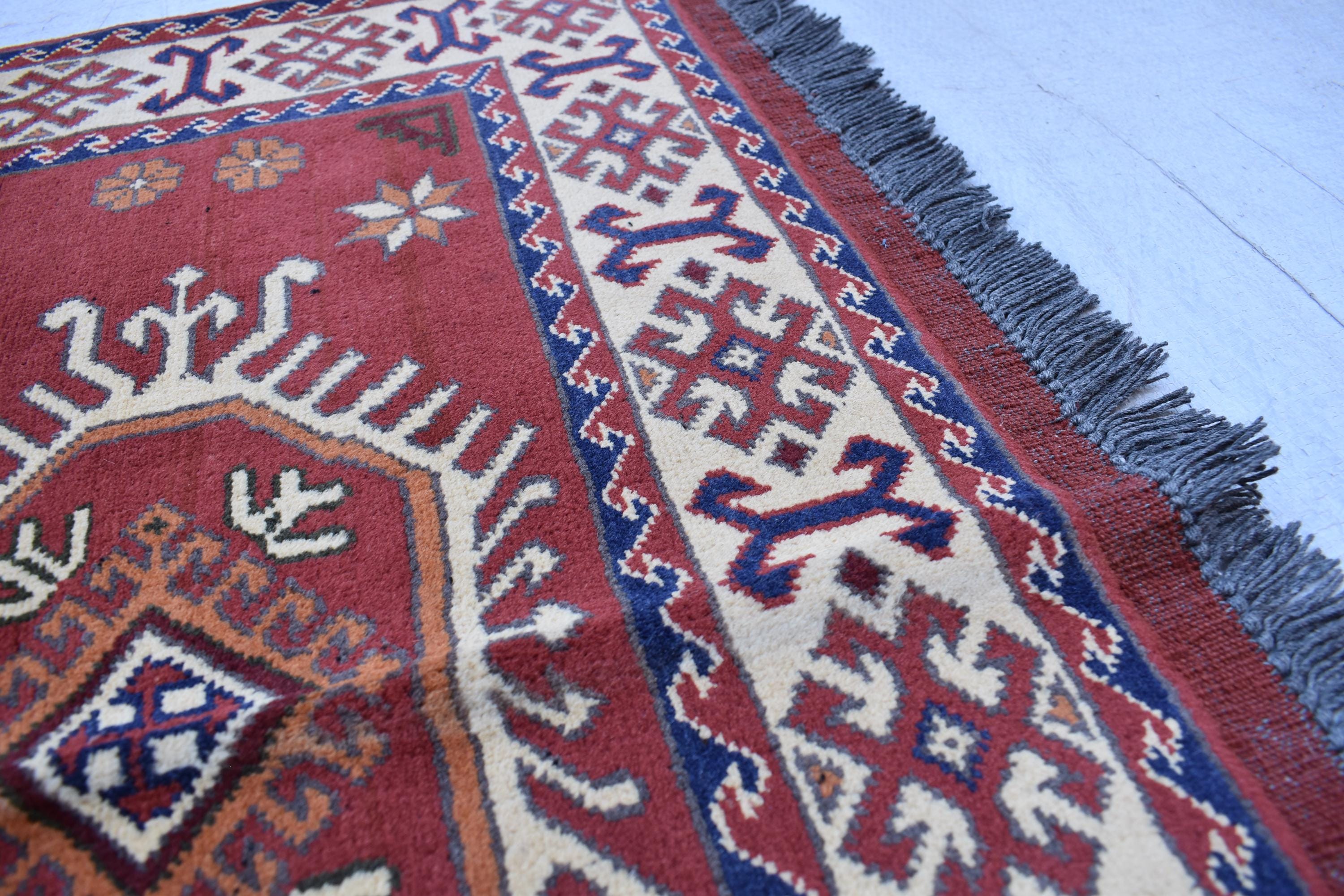 5x3.8 ft Handwoven Karqai vintage Carpet Authentic Afghan Rug with Geometric Pattern, Home decor Rug
