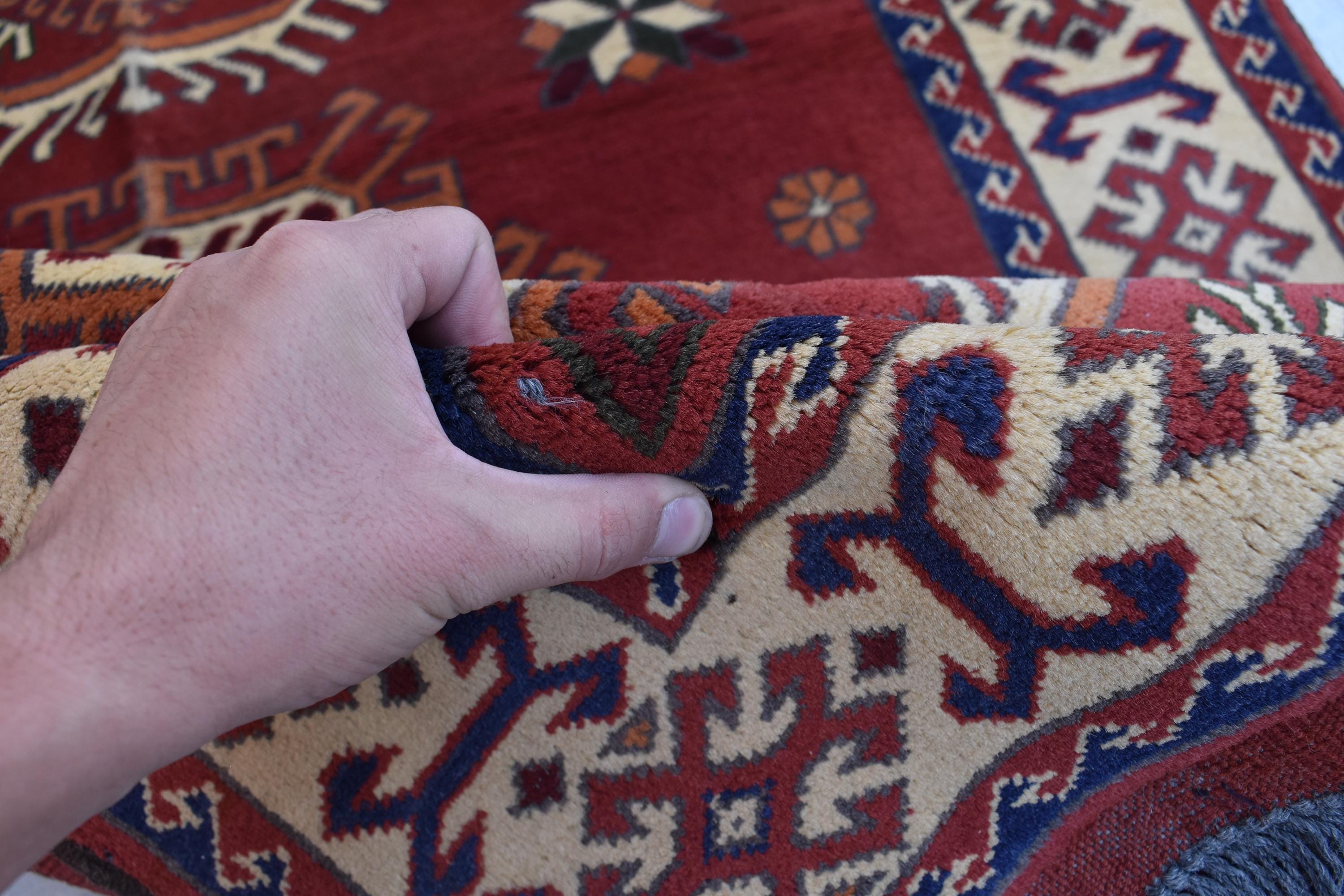 5x3.8 ft Handwoven Karqai vintage Carpet Authentic Afghan Rug with Geometric Pattern, Home decor Rug