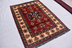 Vintage Karqai Carpet 4.10x3.10 ft: Handwoven Afghan Rug with Traditional Patterns – Authentic Wool Carpet, Collectible Rug
