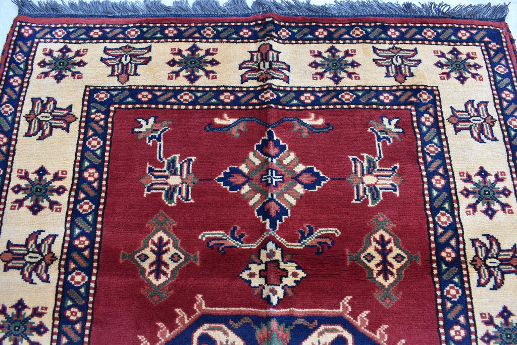 Vintage Karqai Carpet 4.10x3.10 ft: Handwoven Afghan Rug with Traditional Patterns – Authentic Wool Carpet, Collectible Rug