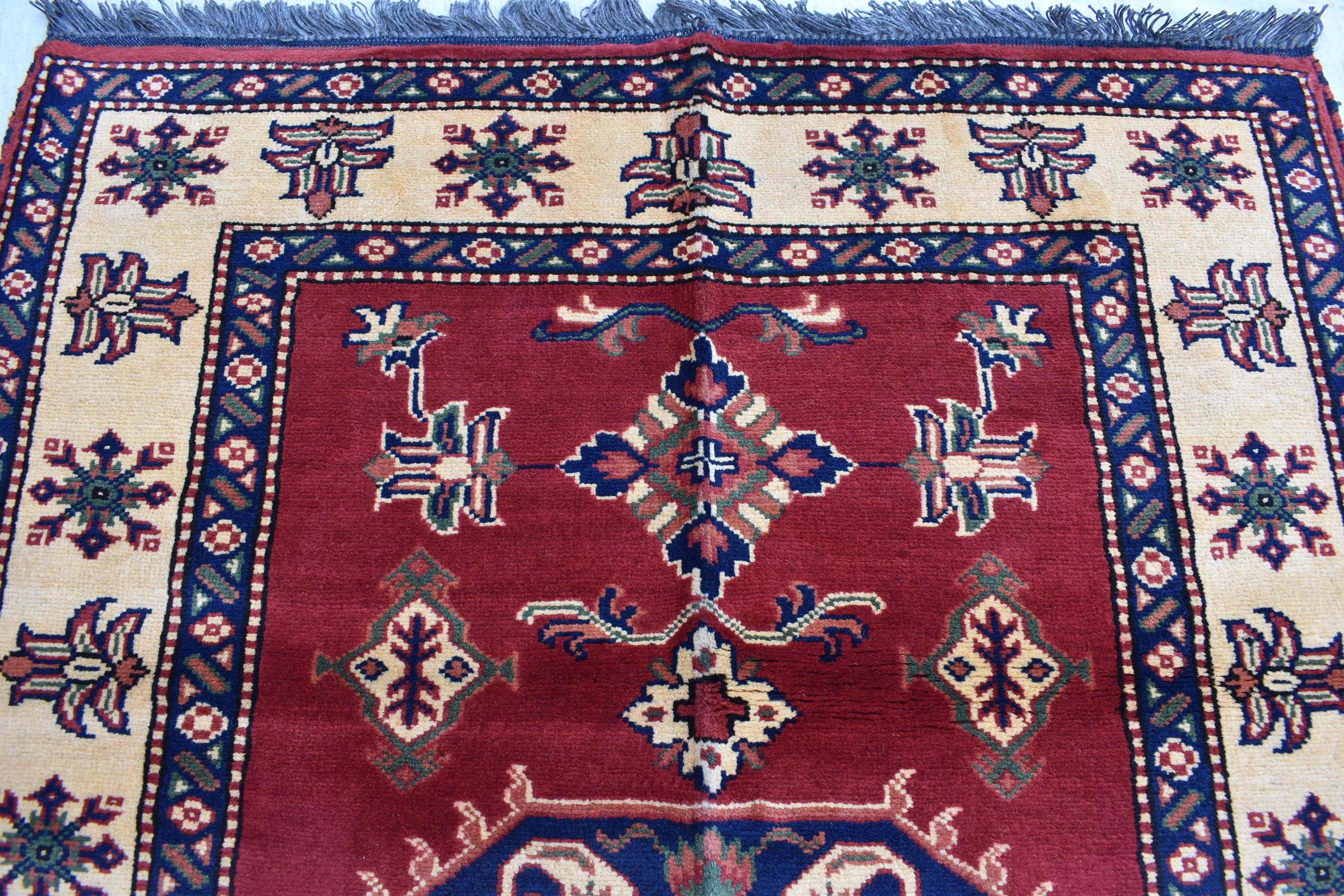 Vintage Karqai Carpet 4.10x3.10 ft: Handwoven Afghan Rug with Traditional Patterns – Authentic Wool Carpet, Collectible Rug