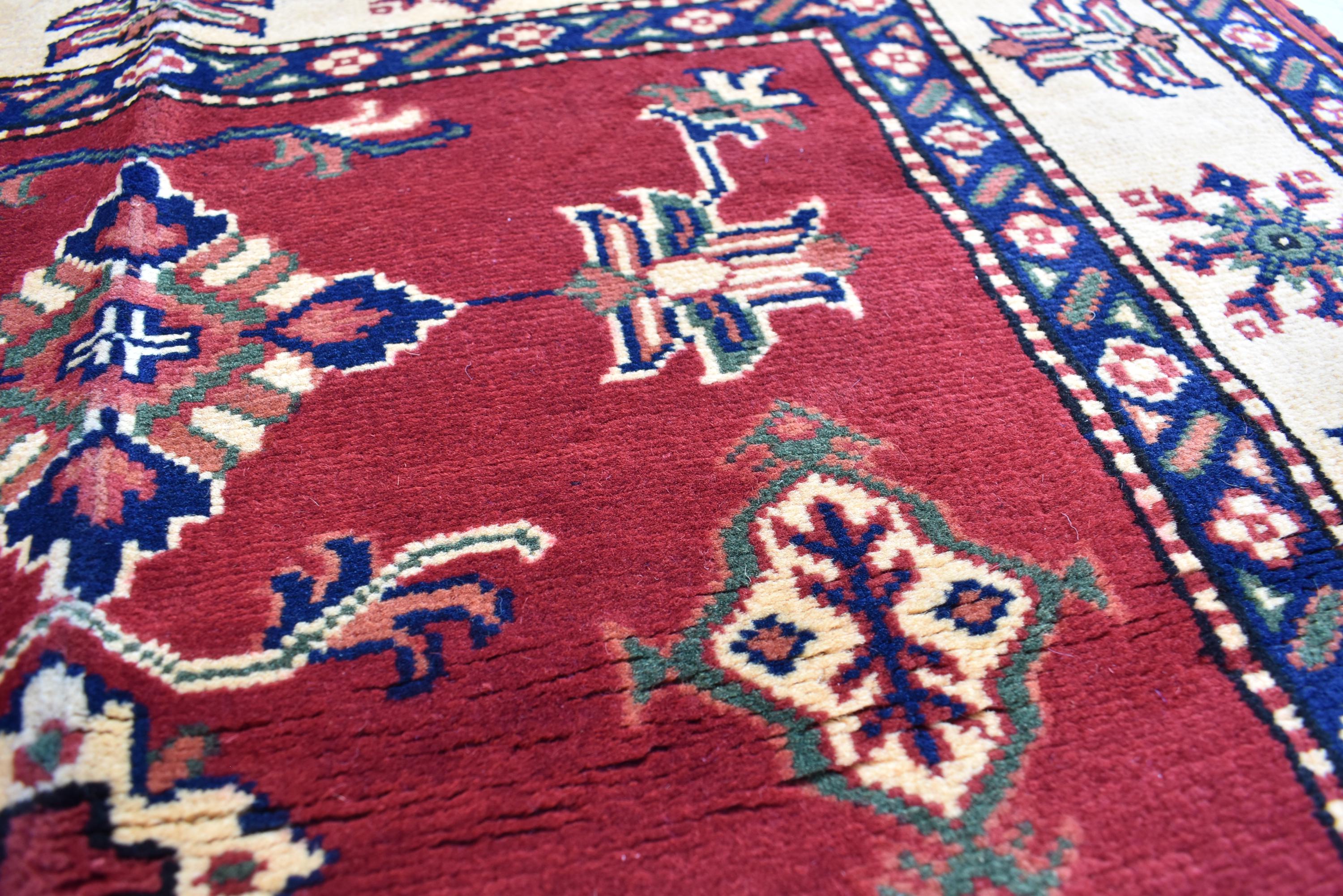 Vintage Karqai Carpet 4.10x3.10 ft: Handwoven Afghan Rug with Traditional Patterns – Authentic Wool Carpet, Collectible Rug