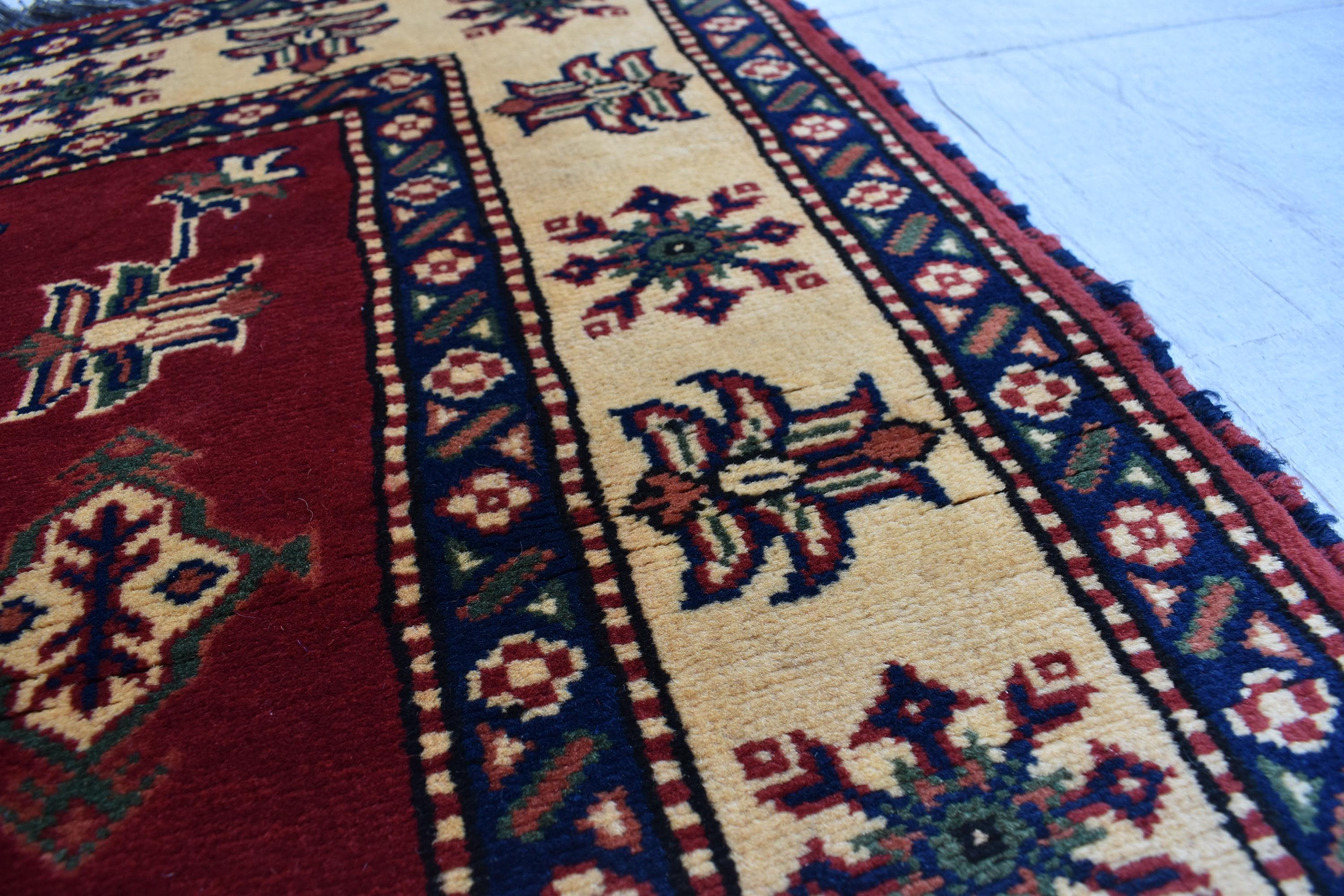 Vintage Karqai Carpet 4.10x3.10 ft: Handwoven Afghan Rug with Traditional Patterns – Authentic Wool Carpet, Collectible Rug