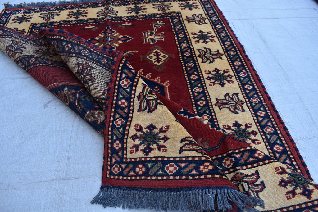 Vintage Karqai Carpet 4.10x3.10 ft: Handwoven Afghan Rug with Traditional Patterns – Authentic Wool Carpet, Collectible Rug