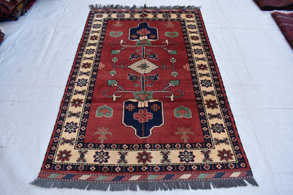 5.2x3.4 ft Vintage Karqai Carpet Handwoven Afghan Rug with Authentic Tribal Patterns – Wool Carpet