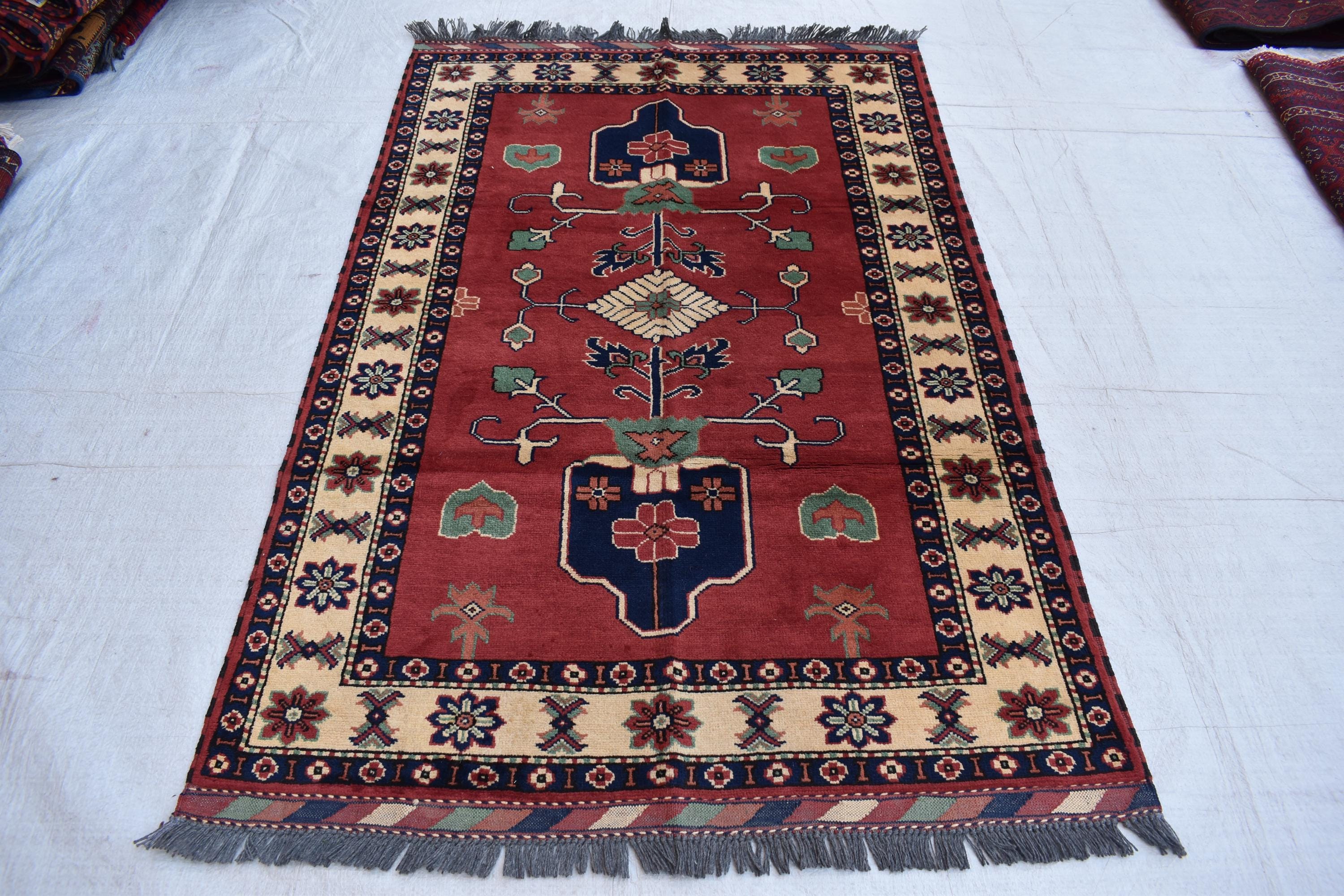 5.2x3.4 ft Vintage Karqai Carpet Handwoven Afghan Rug with Authentic Tribal Patterns – Wool Carpet