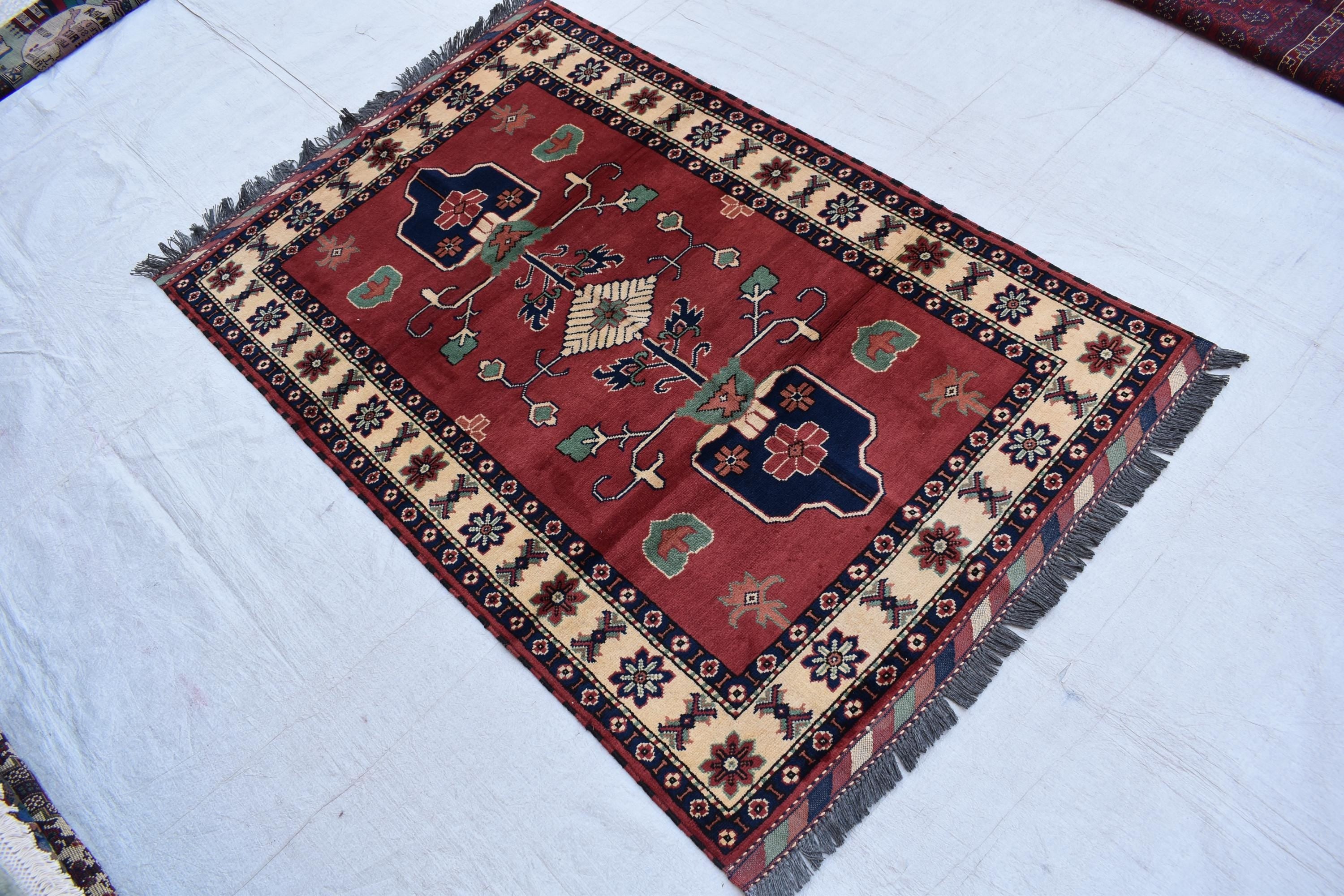 5.2x3.4 ft Vintage Karqai Carpet Handwoven Afghan Rug with Authentic Tribal Patterns – Wool Carpet