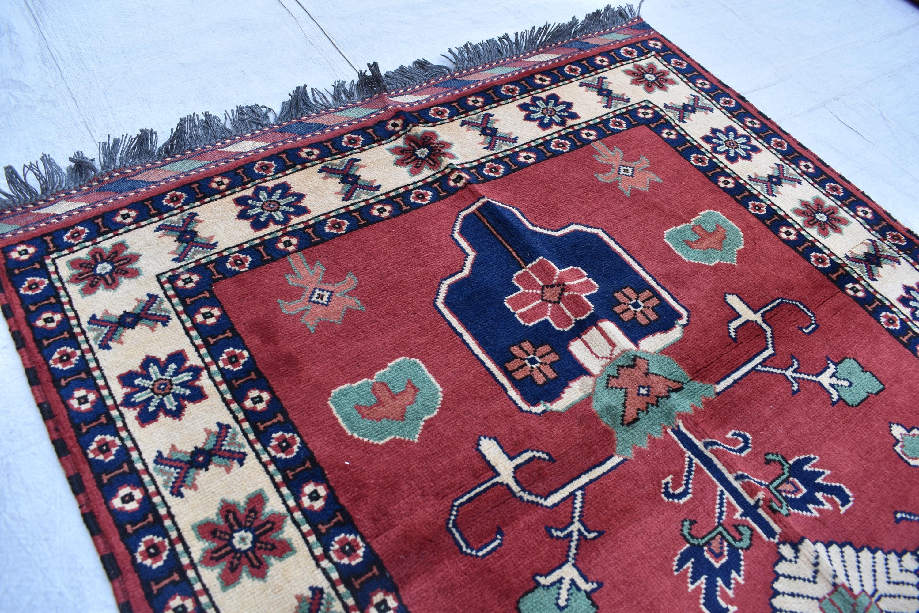 5.2x3.4 ft Vintage Karqai Carpet Handwoven Afghan Rug with Authentic Tribal Patterns – Wool Carpet