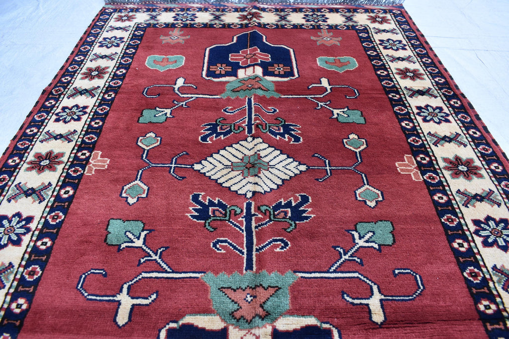 5.2x3.4 ft Vintage Karqai Carpet Handwoven Afghan Rug with Authentic Tribal Patterns – Wool Carpet