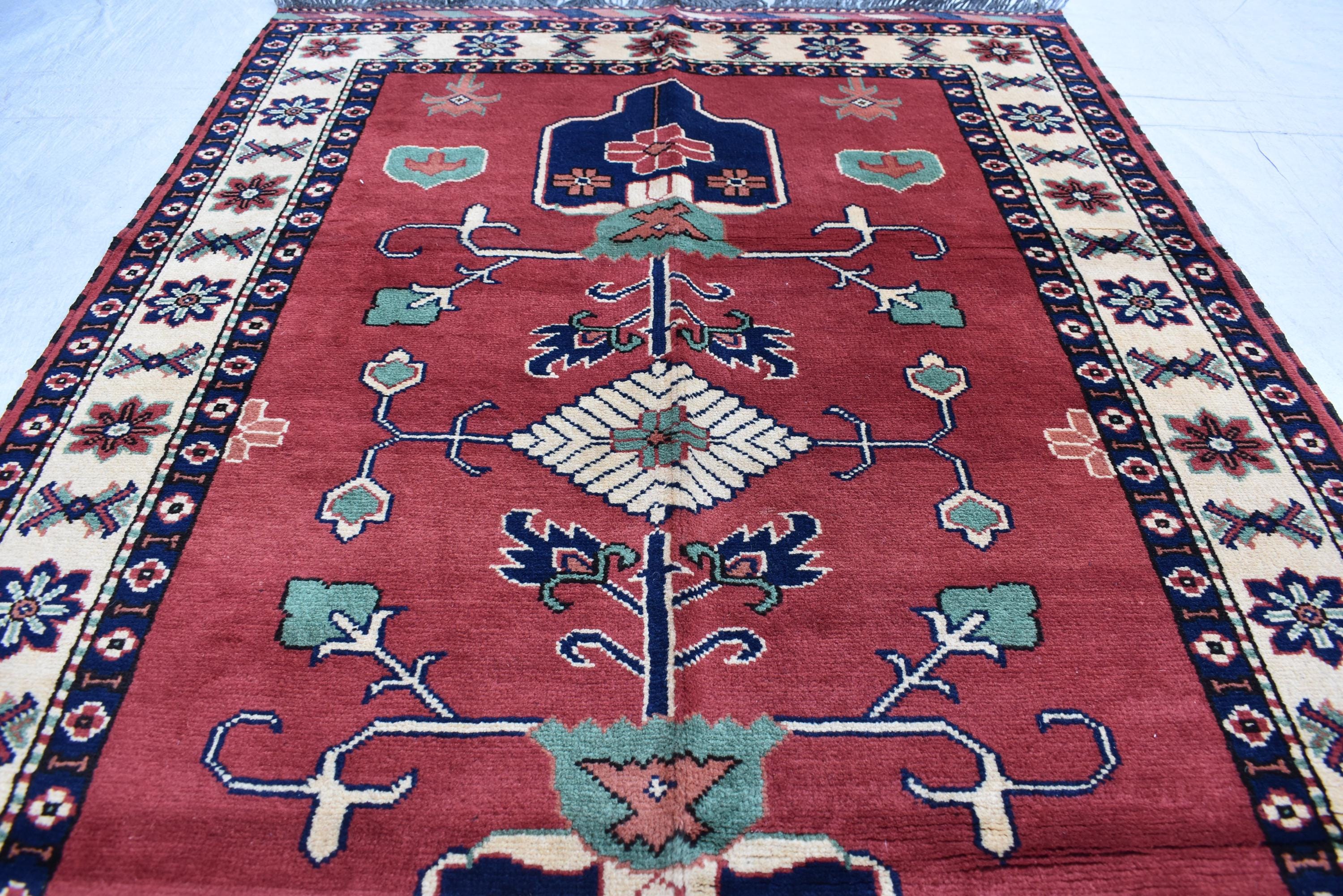 5.2x3.4 ft Vintage Karqai Carpet Handwoven Afghan Rug with Authentic Tribal Patterns – Wool Carpet