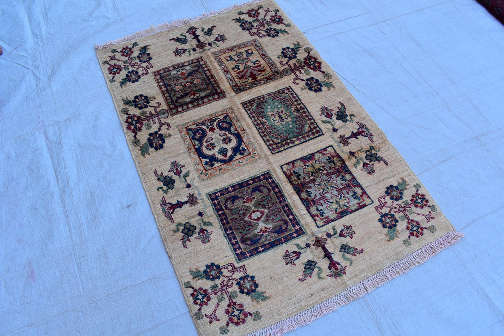 Handwoven Chob Rug mirror Carpet 4.1x2.8 ft: Unique Afghan Rug with Geometric Patterns – Wool and Natural Dyes