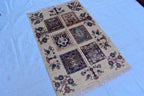Handwoven Chob Rug mirror Carpet 4.1x2.8 ft: Unique Afghan Rug with Geometric Patterns – Wool and Natural Dyes