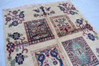 Handwoven Chob Rug mirror Carpet 4.1x2.8 ft: Unique Afghan Rug with Geometric Patterns – Wool and Natural Dyes