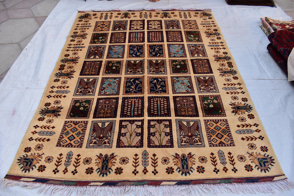 Mirror Carpet 6.7x4.11 ft Handwoven Maranus Chob Rug, Authentic Afghan Wool Rug with Intricate Geometric Patterns, Rugs for Living Room