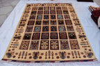Mirror Carpet 6.7x4.11 ft Handwoven Maranus Chob Rug, Authentic Afghan Wool Rug with Intricate Geometric Patterns, Rugs for Living Room