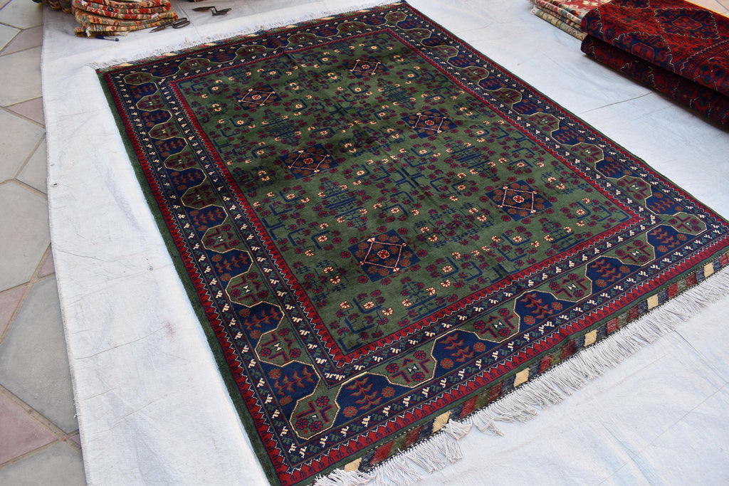 Authentic Bukhara Rug Handwoven 6.9x5 ft Traditional Afghan Carpet Rich Colors, Durable Wool, Perfect for Living Room or dinning room