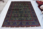 6.10x5.11 ft Green and Purple Handmade Afghan Bukhara Khamyab Rug Traditional Wool Carpet | Rugs For Living Room | Unique Oriental Area Rug