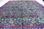 6.10x5.11 ft Green and Purple Handmade Afghan Bukhara Khamyab Rug Traditional Wool Carpet | Rugs For Living Room | Unique Oriental Area Rug