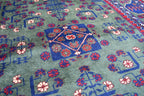 6.10x5.11 ft Green and Purple Handmade Afghan Bukhara Khamyab Rug Traditional Wool Carpet | Rugs For Living Room | Unique Oriental Area Rug