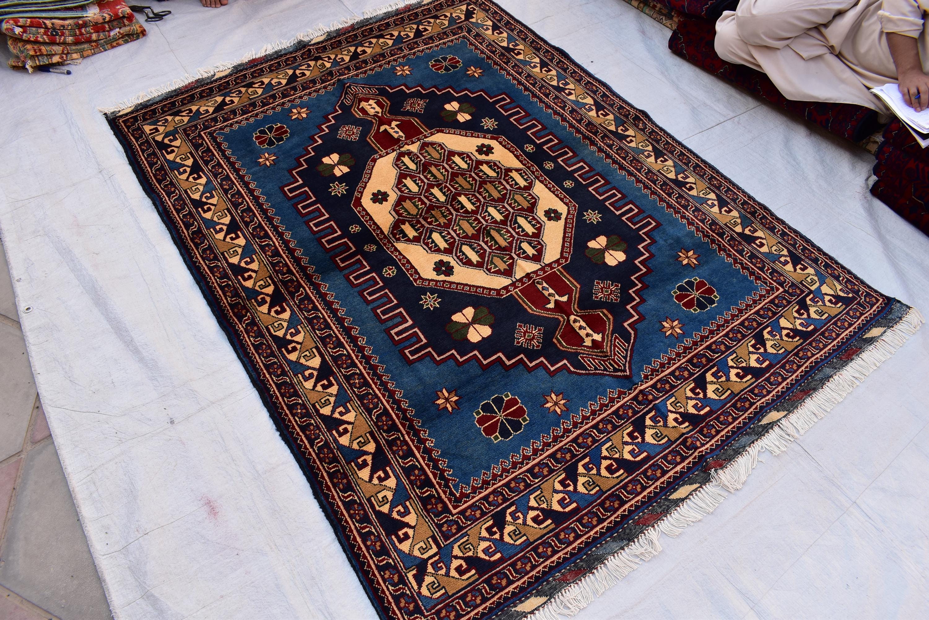 Handmade Maranus Carpet 6.7x4.9 ft - Authentic Afghan Wool Rug, Unique Traditional Design for living room or dining room