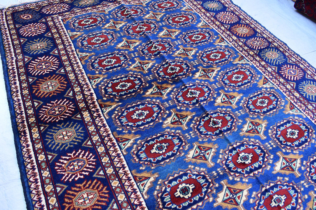 Afghan Handmade Carpet 6.5x4.9 ft – Rich Blue and Red Tribal Design Wool Rugs for Dining room, Living room, Office and Farmhouse Rug