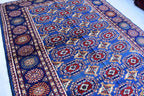 Afghan Handmade Carpet 6.5x4.9 ft – Rich Blue and Red Tribal Design Wool Rugs for Dining room, Living room, Office and Farmhouse Rug