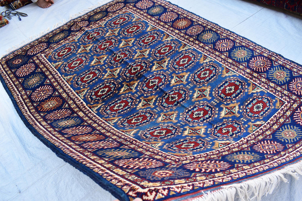Afghan Handmade Carpet 6.5x4.9 ft – Rich Blue and Red Tribal Design Wool Rugs for Dining room, Living room, Office and Farmhouse Rug
