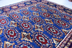 Afghan Handmade Carpet 6.5x4.9 ft – Rich Blue and Red Tribal Design Wool Rugs for Dining room, Living room, Office and Farmhouse Rug