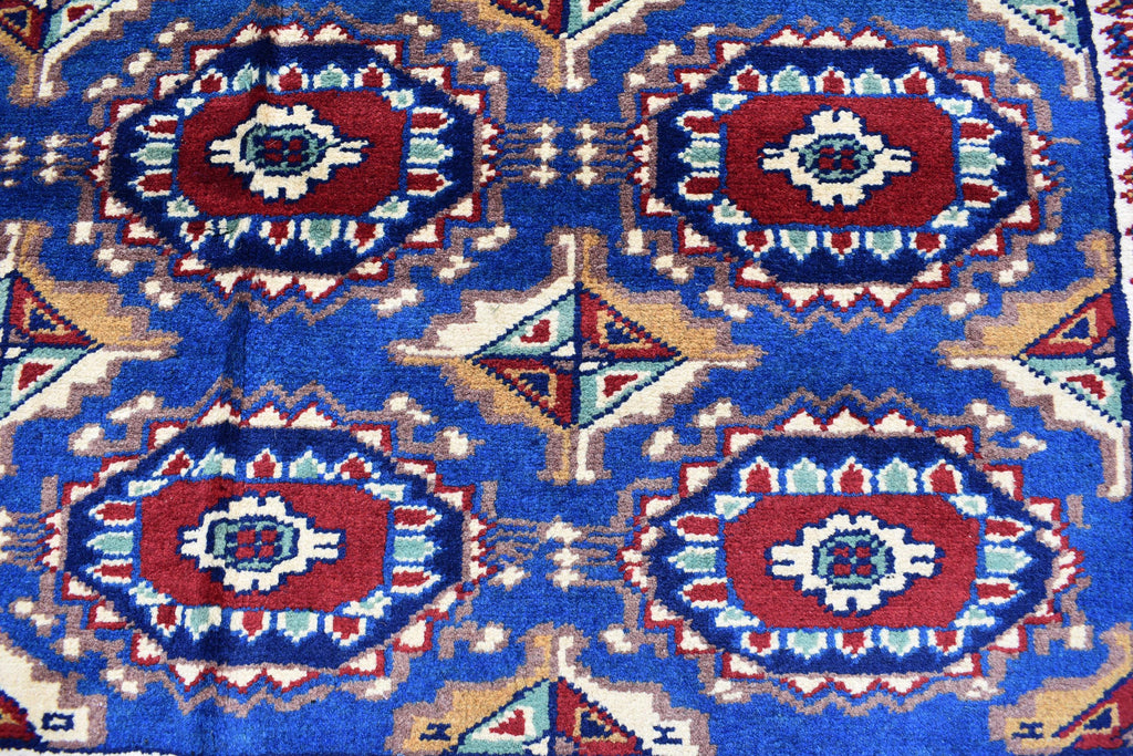 Afghan Handmade Carpet 6.5x4.9 ft – Rich Blue and Red Tribal Design Wool Rugs for Dining room, Living room, Office and Farmhouse Rug