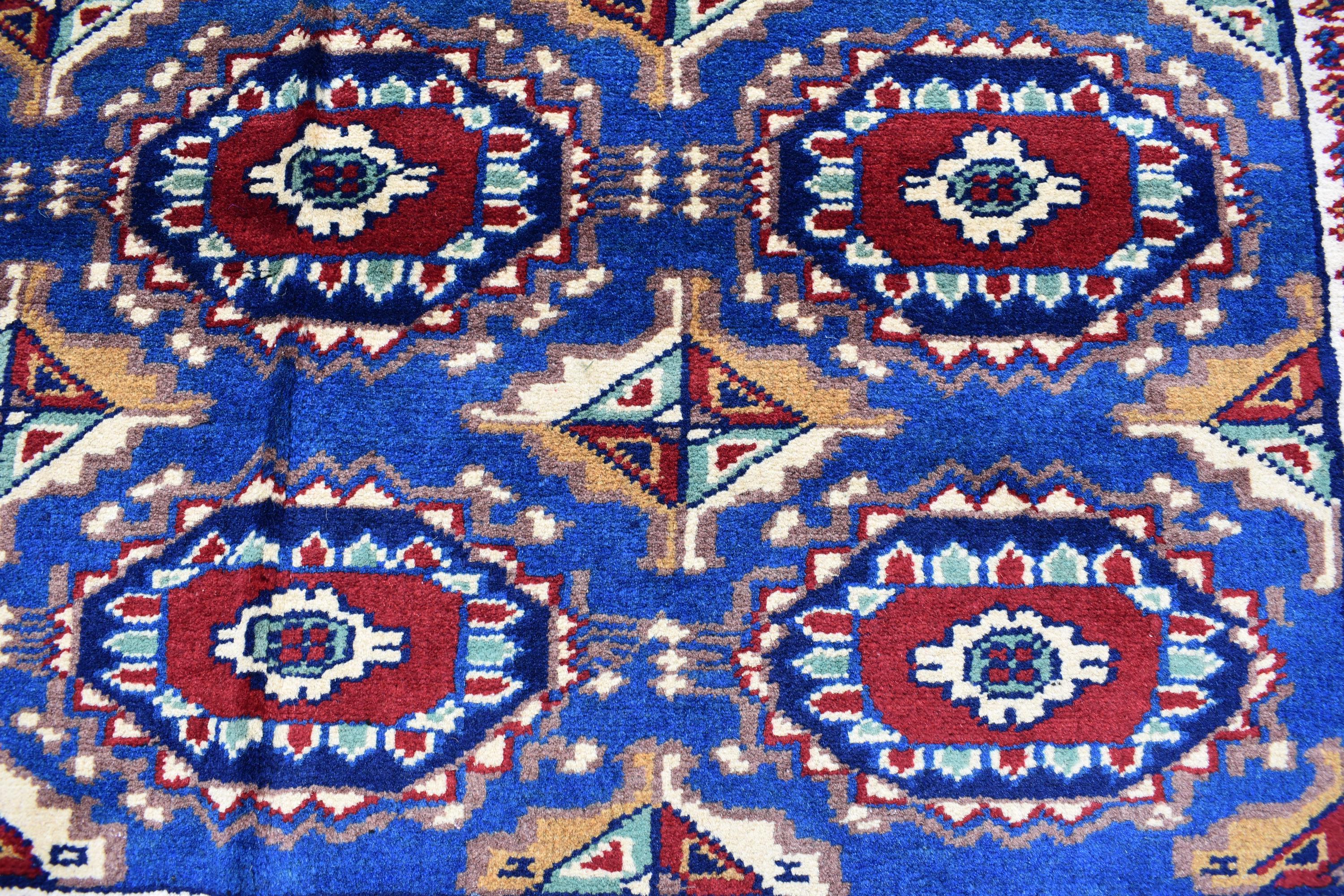 Afghan Handmade Carpet 6.5x4.9 ft – Rich Blue and Red Tribal Design Wool Rugs for Dining room, Living room, Office and Farmhouse Rug
